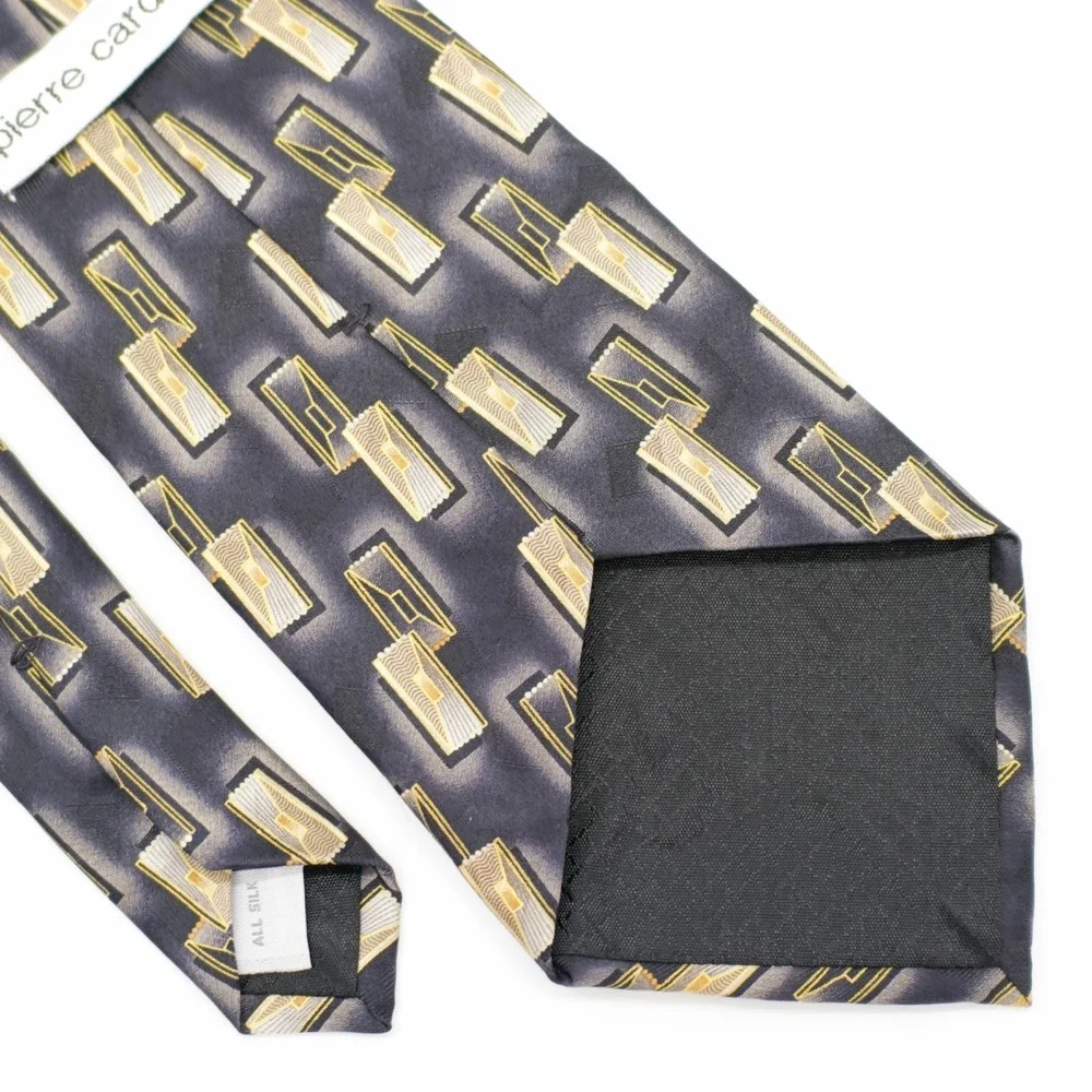 Pierre Cardin Black Tan‎ Abstract Print Wide Silk Tie